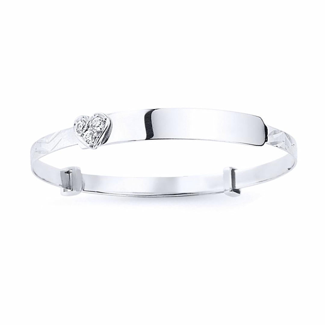 Girls Silver  CZ Heart Expanding ID Baby Bangle Bracelet - BN45