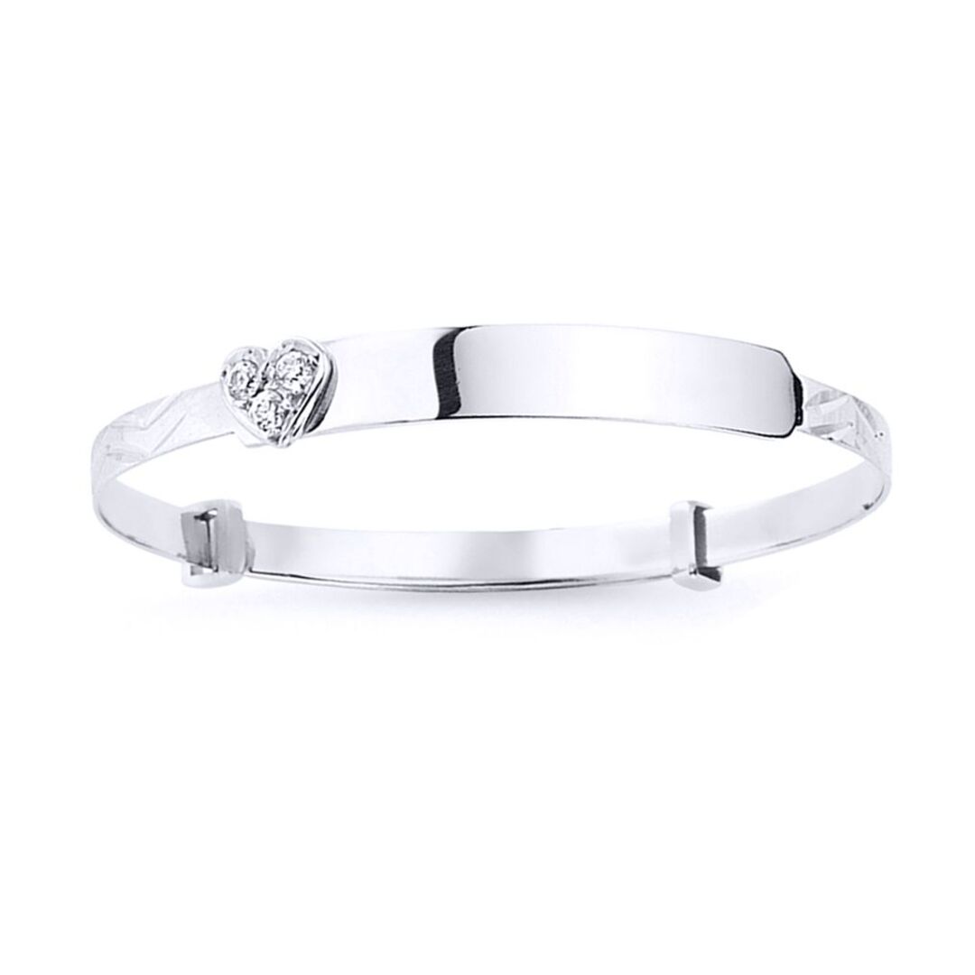 Girls Silver  CZ Heart Expanding ID Baby Bangle Bracelet - BN45