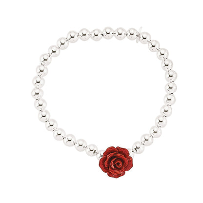 Girls Sterling Silver  Red Rose Bead Baby Bangle Bracelet - BN51