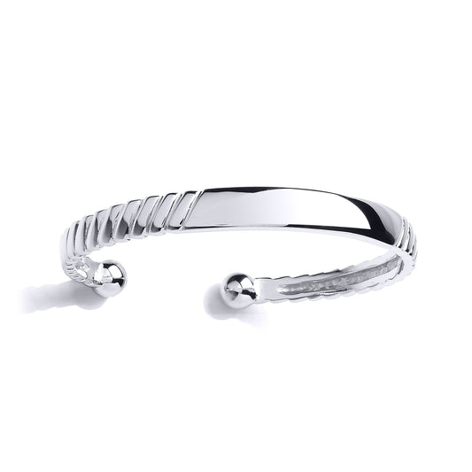 Boys Silver  Twist Ribbed ID Torque Baby Bangle Bracelet - BN54