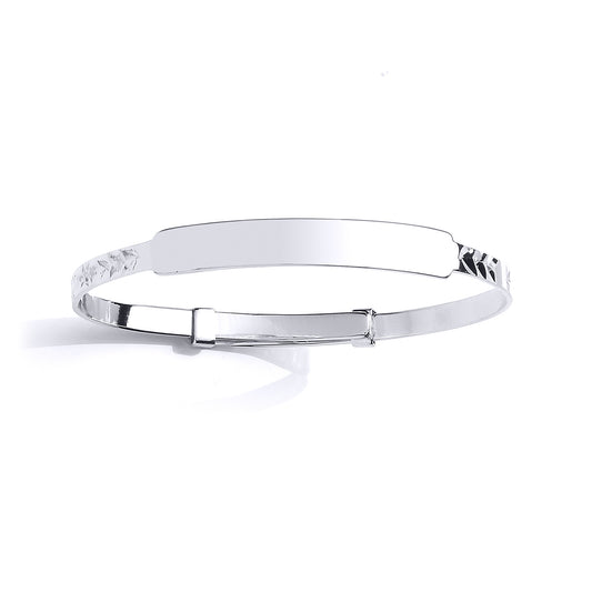 Girls Silver  Sparkle Cut Expanding ID Baby Bangle Bracelet - BN59