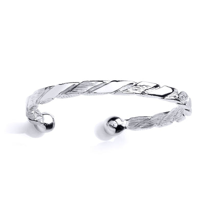 Boys Silver  Barked Rope Link ID Torque Baby Bangle Bracelet - BN62