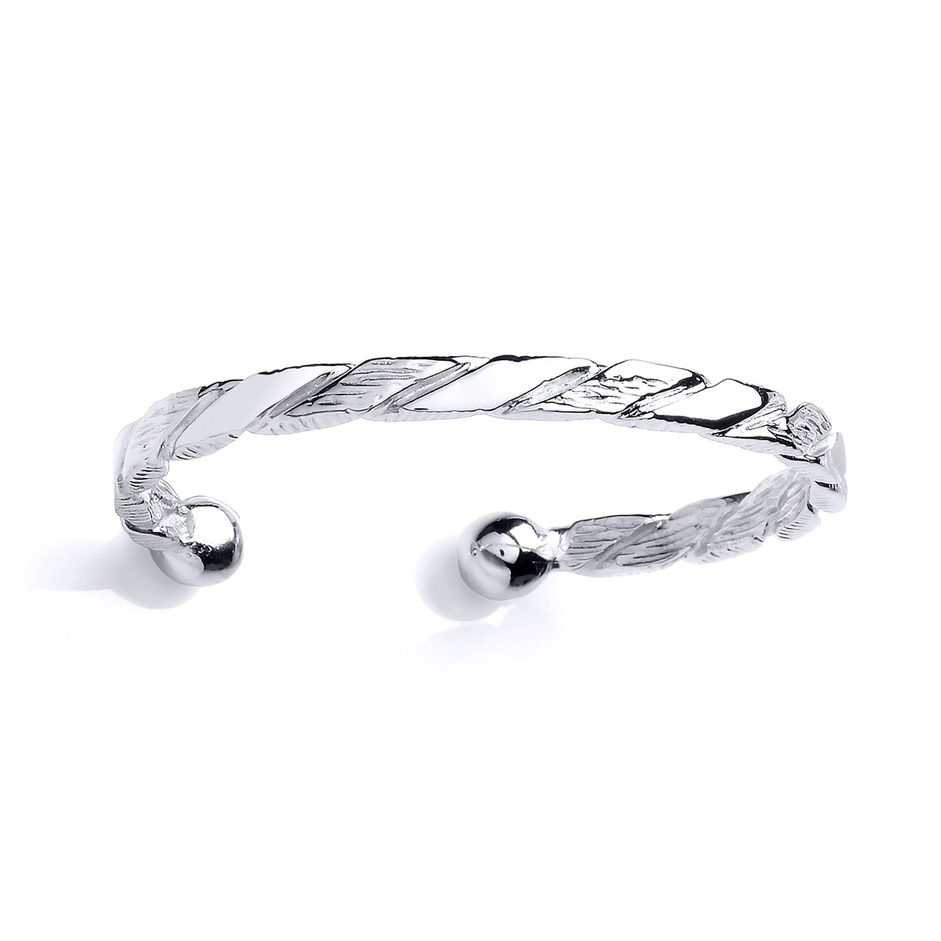 Boys Silver  Barked Rope Link ID Torque Baby Bangle Bracelet - BN62