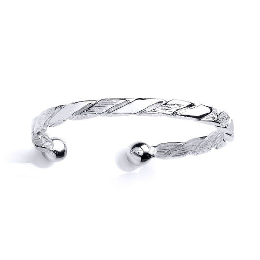 Boys Silver  Barked Rope Link ID Torque Baby Bangle Bracelet - BN62