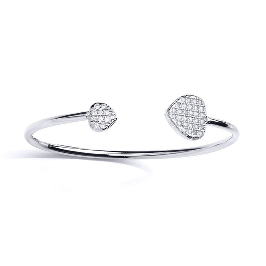 Sterling Silver  CZ Love Heart Torque Baby Bangle Bracelet - BN63