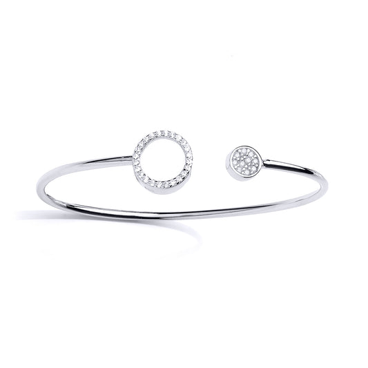 Sterling Silver  CZ Halo Disc Torque Baby Bangle Bracelet - BN64