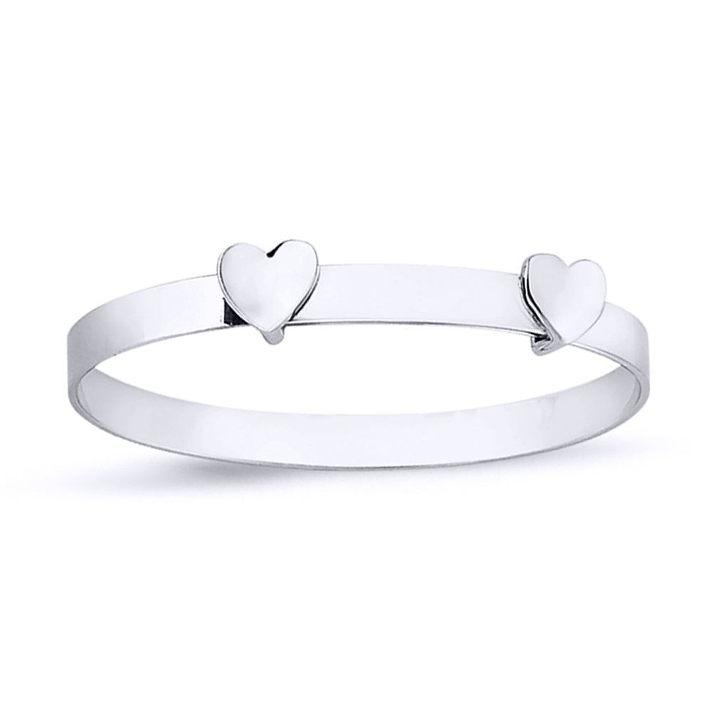Sterling Silver  Twin Love Hearts Expandable Baby Bangle Bracelet - BN65