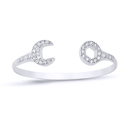 Sterling Silver  CZ Encrusted Spanner Wrench Baby Bangle Bracelet - BN66