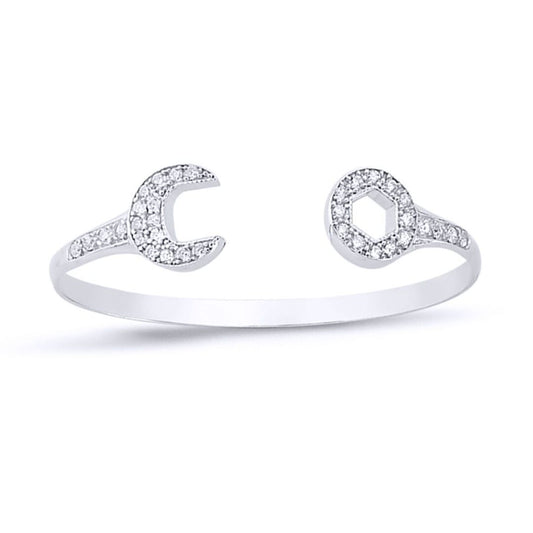 Sterling Silver  CZ Encrusted Spanner Wrench Baby Bangle Bracelet - BN66