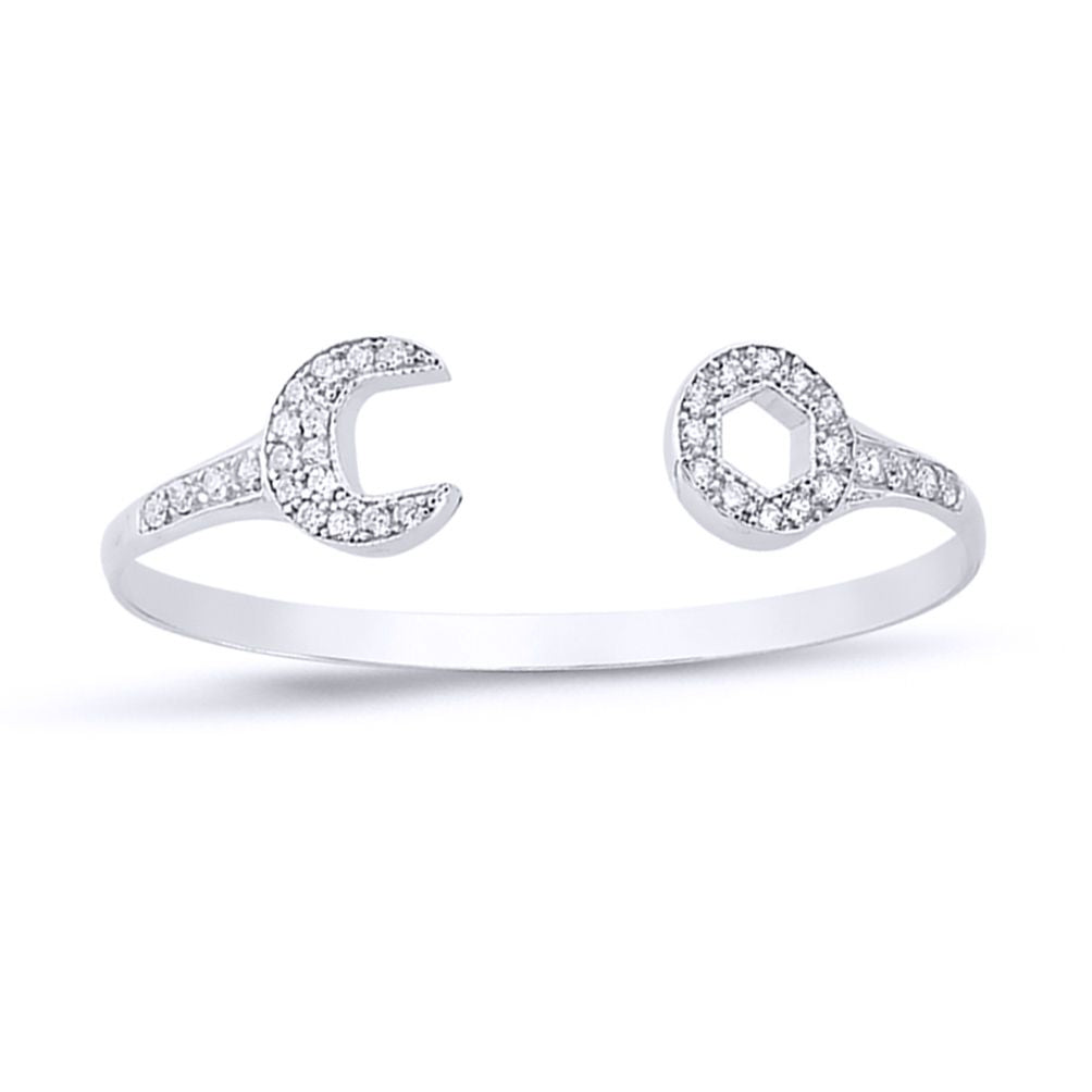 Sterling Silver  CZ Encrusted Spanner Wrench Baby Bangle Bracelet - BN66