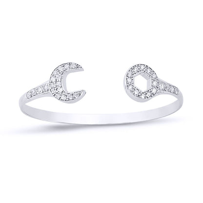 Sterling Silver  CZ Encrusted Spanner Wrench Baby Bangle Bracelet - BN66