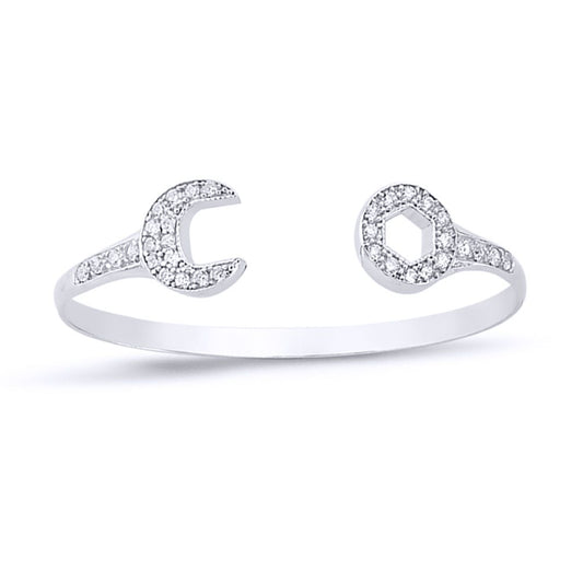 Sterling Silver  CZ Encrusted Spanner Wrench Baby Bangle Bracelet - BN66