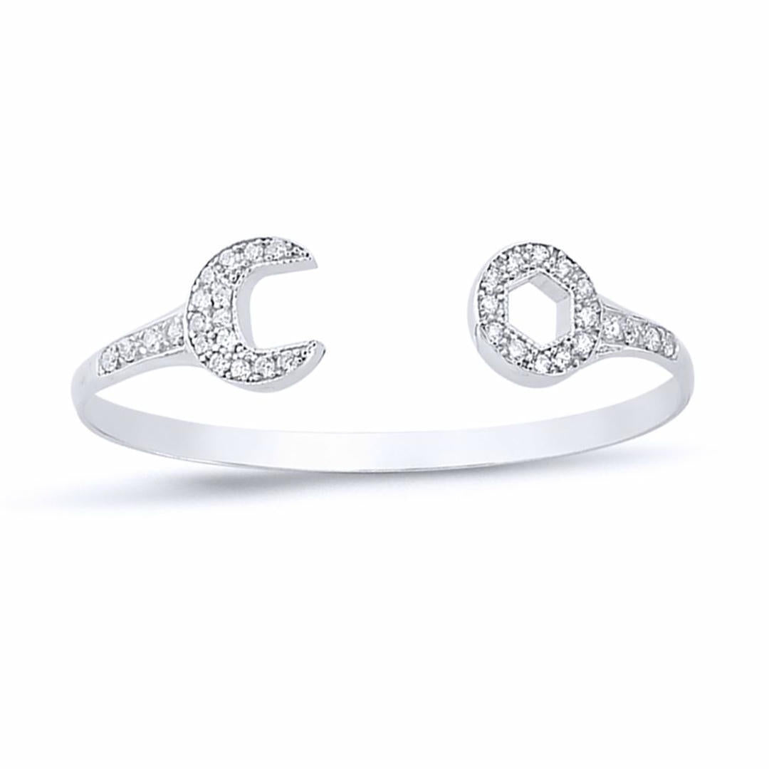 Sterling Silver  CZ Encrusted Spanner Wrench Baby Bangle Bracelet - BN66