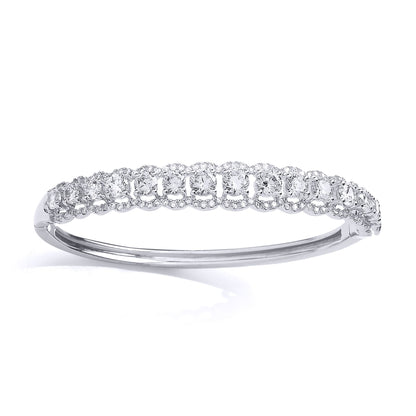 Sterling Silver  CZ Halo Cluster Baby Bangle Bracelet - BN70