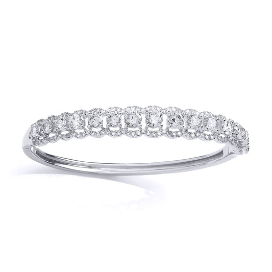 Sterling Silver  CZ Halo Cluster Baby Bangle Bracelet - BN70