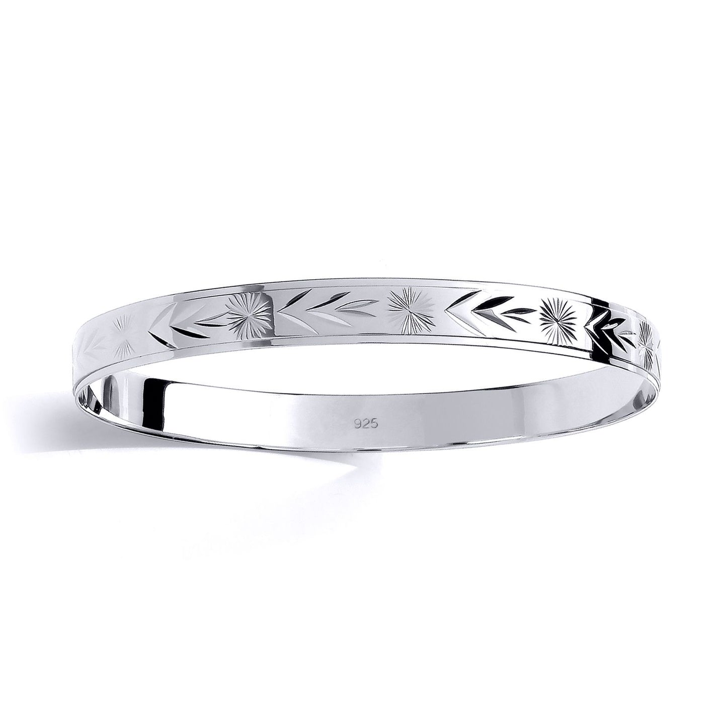 Kids Silver  Engraved Chevron Star Burst Slave Bracelet 7mm 55mm - BN72