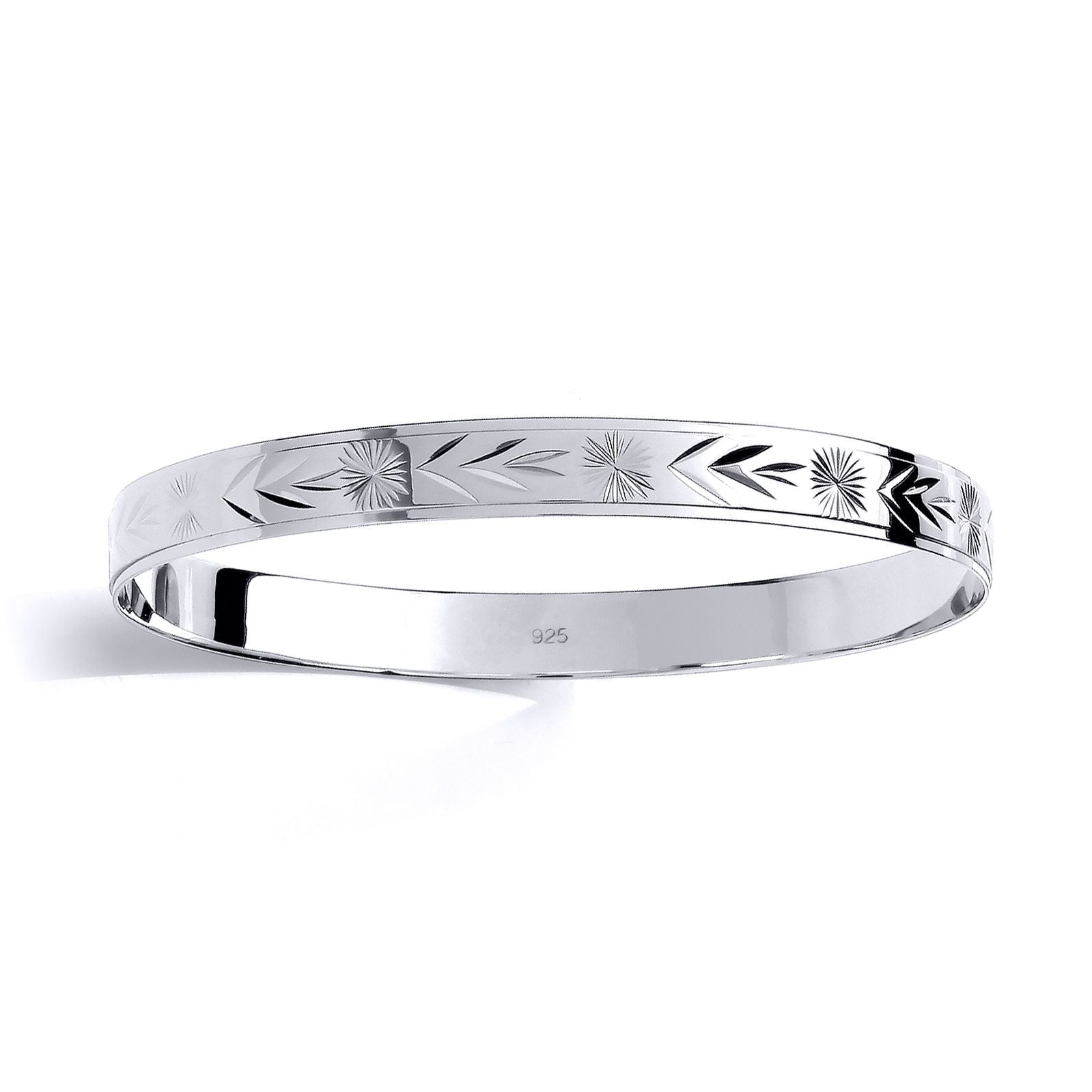 Kids Silver  Engraved Chevron Star Burst Slave Bracelet 7mm 55mm - BN72