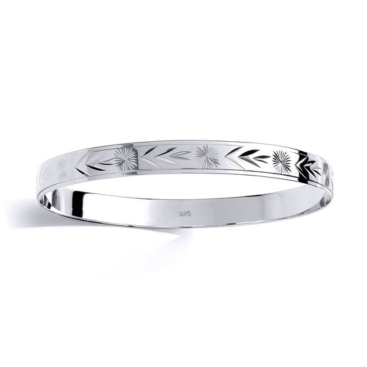 Kids Silver  Engraved Chevron Star Burst Slave Bracelet 7mm 55mm - BN72