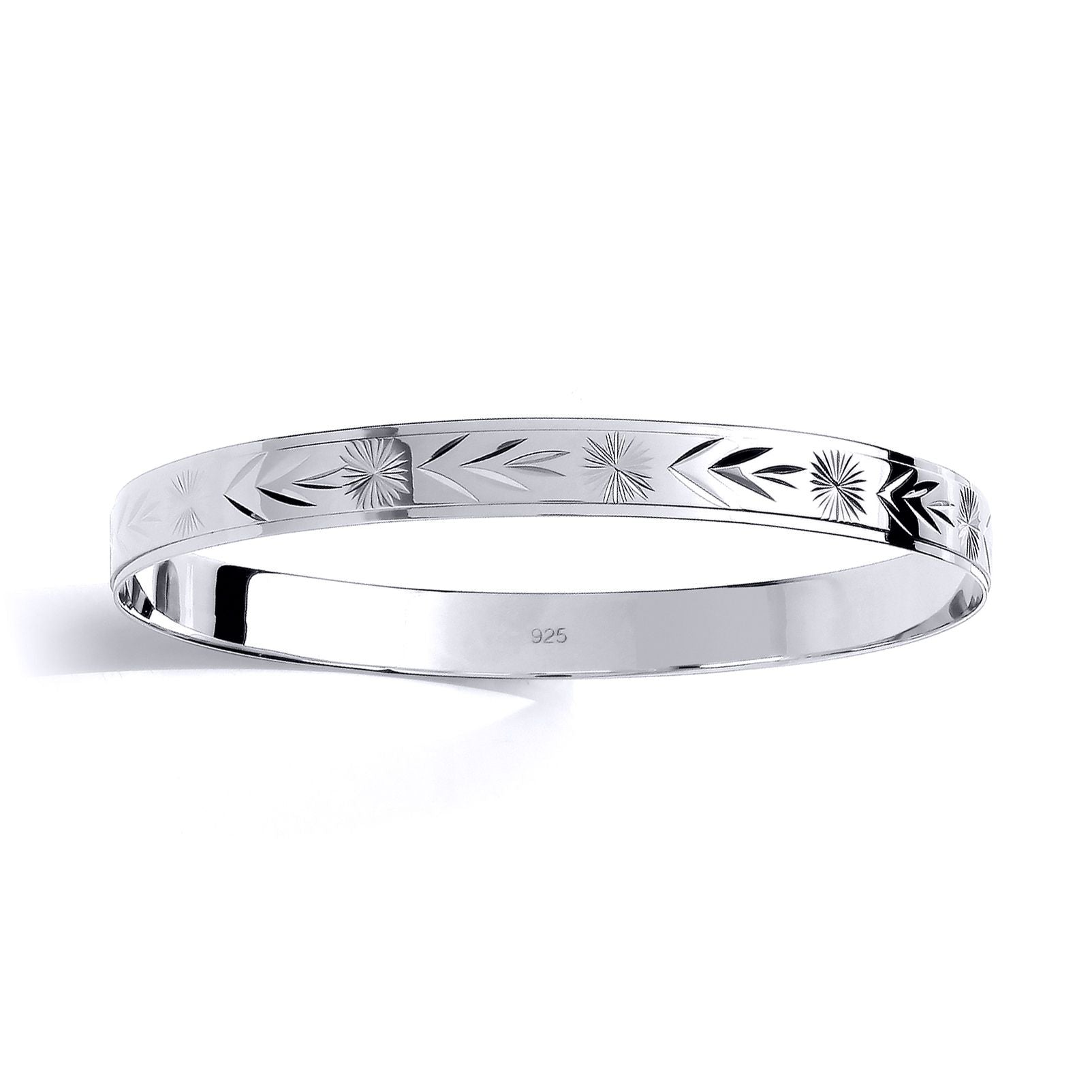 Kids Silver  Engraved Chevron Star Burst Slave Bracelet 7mm 60mm - BN72