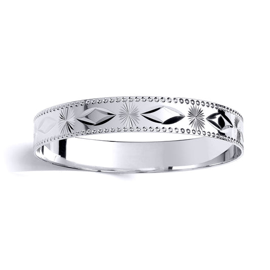 Kids Silver  Engraved Star Burst Kite Pattern Bracelet 10mm 65mm - BN75