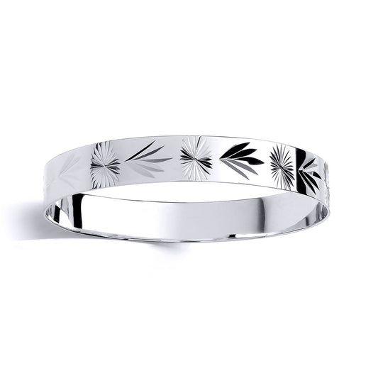 Kids Silver  Engraved Willow Tree Leaf Slave Bracelet 10mm 55mm - BN76