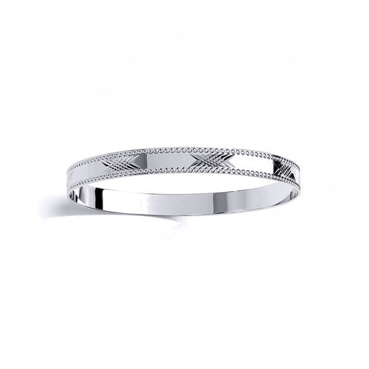 Kids Silver  Engraved Criss Cross Slave Bangle Bracelet 7mm 60mm - BN77