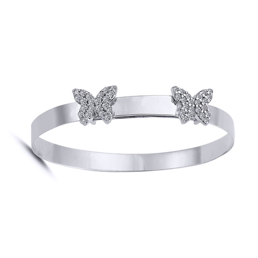 Kids Silver  CZ Butterfly Flat Expanding Baby Bangle Bracelet 5mm - BN80