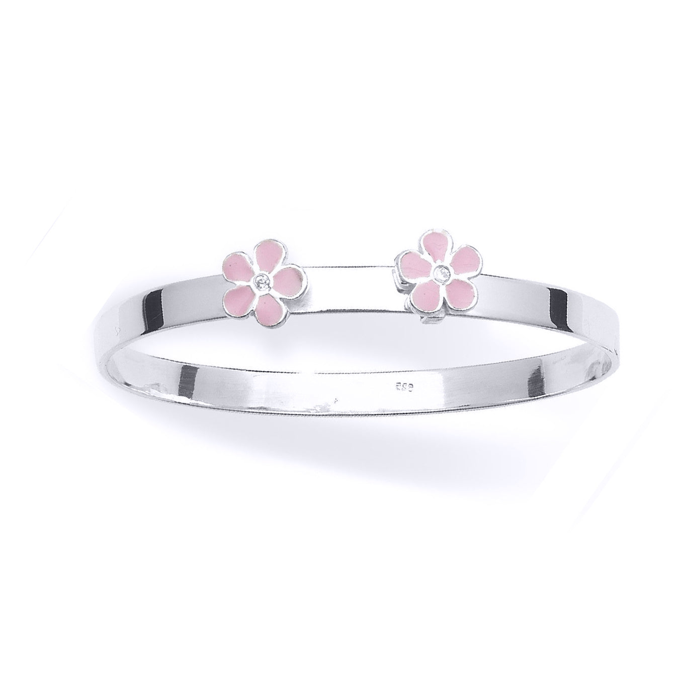 Silver  Pink Enamel Daisy Flower Expanding Baby Bangle Bracelet - BN81