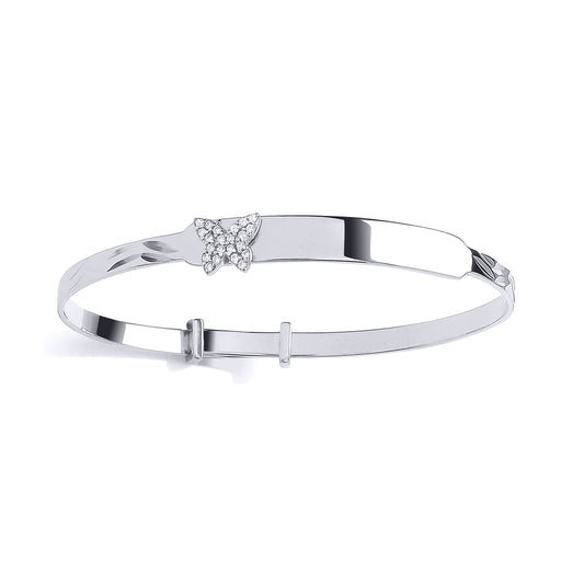 Kids Silver  CZ Butterfy ID Bar Expanding Baby Bangle Bracelet 5mm - BN82