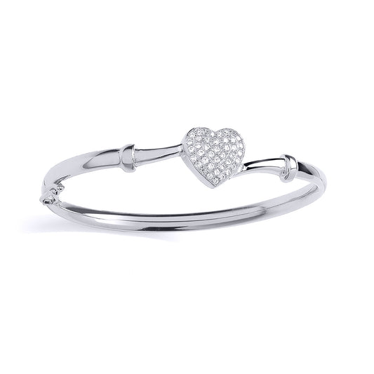 Kids 925 Silver  CZ Crossover Love Heart Baby Bangle Bracelet 3mm - BN83