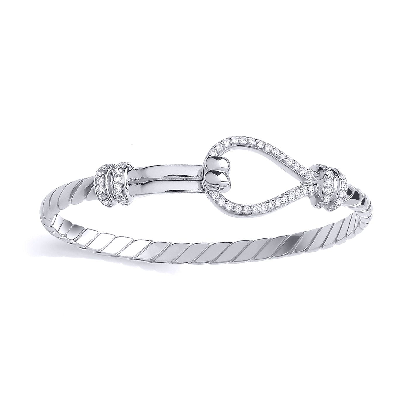 Kids Silver  CZ Stirrup Hook Rope Edge Baby Bangle Bracelet 4mm - BN84