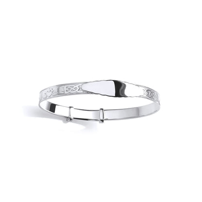 Silver  Scalloped Edge ID Bar Claddagh Bangle Bracelet - BN86