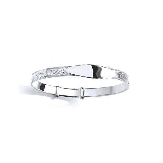 Silver  Scalloped Edge ID Bar Claddagh Bangle Bracelet - BN86