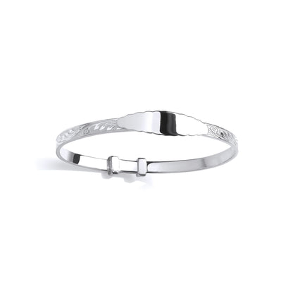 Silver  Scalloped Edge ID Bar Baroque Filigree Bangle Bracelet - BN87