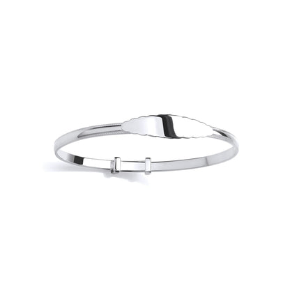 Silver Kids Expanding Oval ID Plate Plain Polished Bangle (55mm) - BN89