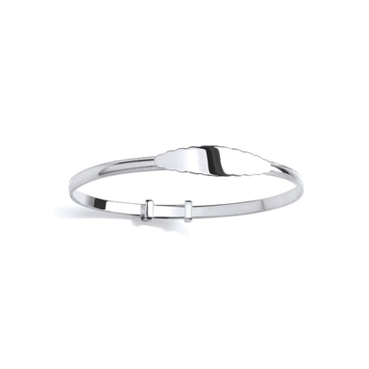 Silver  Scalloped Edge ID Bar Feathered Bangle Bracelet - BN89