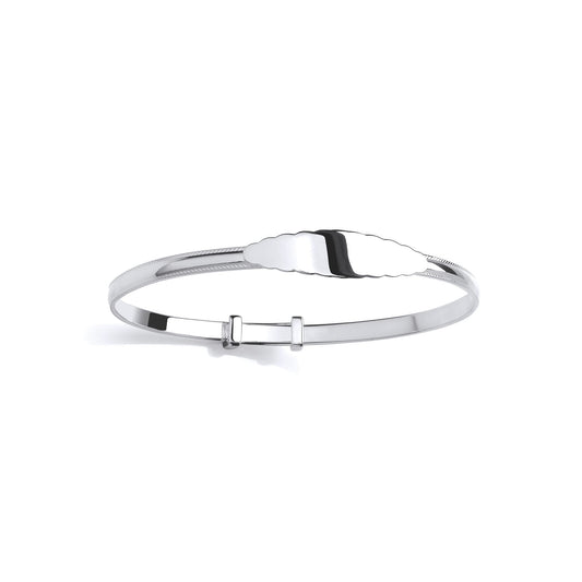 Silver  Scalloped Edge ID Bar Feathered Bangle Bracelet - BN89