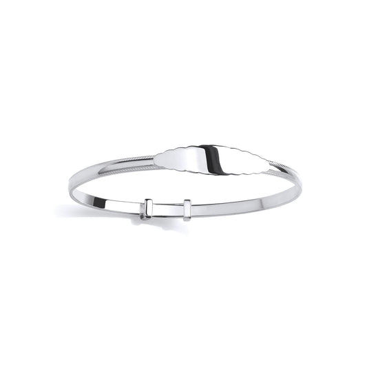 Sterling Silver Kids Expanding Oval ID Plate Plain Polished Bangle (55mm) - BN89