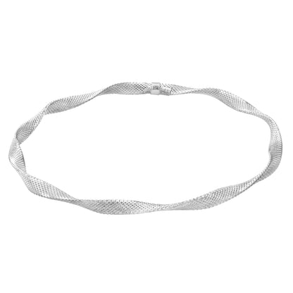 9ct White Gold  Flat Wavy Ribbon Bangle Bracelet 4mm 7.75 inch - BNGAXL1500W