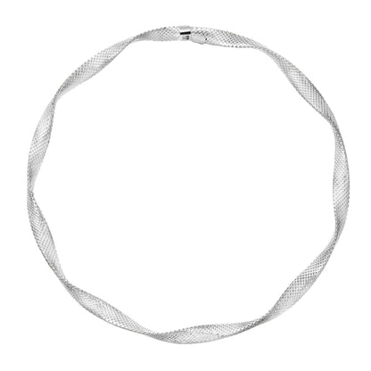 9ct White Gold  Flat Wavy Ribbon Bangle Bracelet 4mm 7.75 inch - BNGAXL1500W