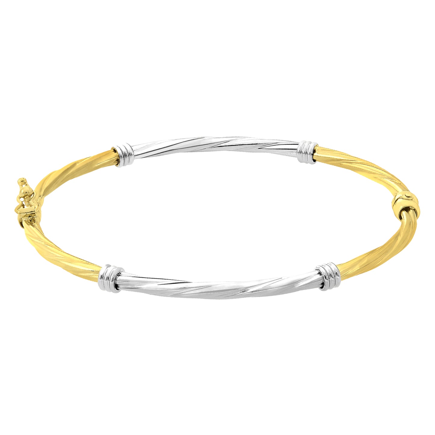 9ct White & Yellow Gold  Collar Tube Twist Bangle Bracelet 2.5mm - BNGAXL1501YW