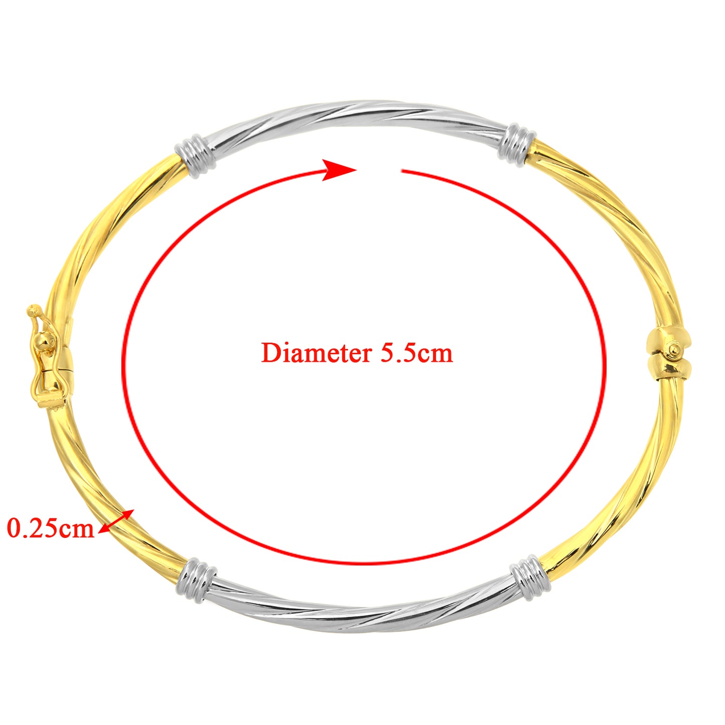 9ct White & Yellow Gold  Collar Tube Twist Bangle Bracelet 2.5mm - BNGAXL1501YW