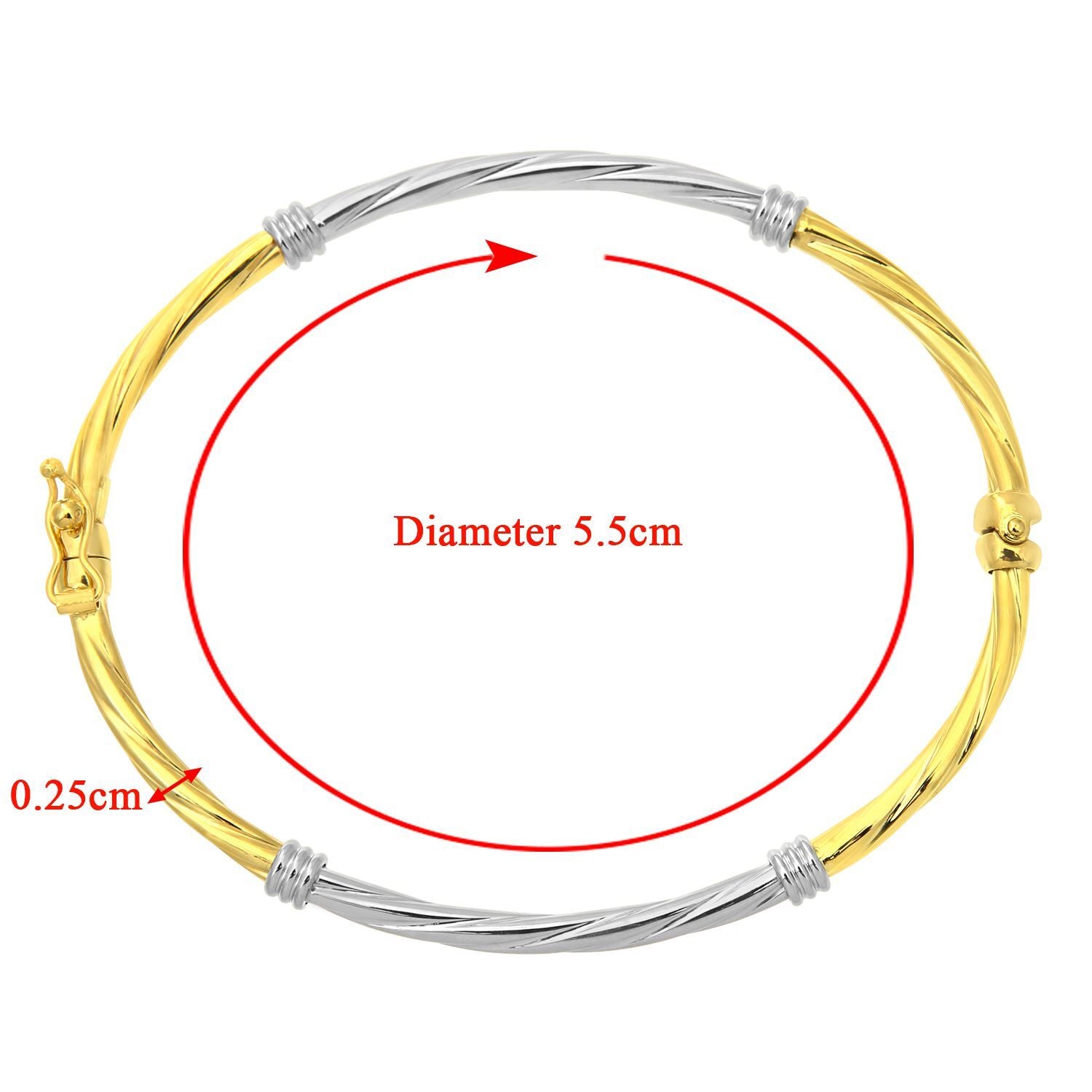 9ct White & Yellow Gold  Collar Tube Twist Bangle Bracelet 2.5mm - BNGAXL1501YW