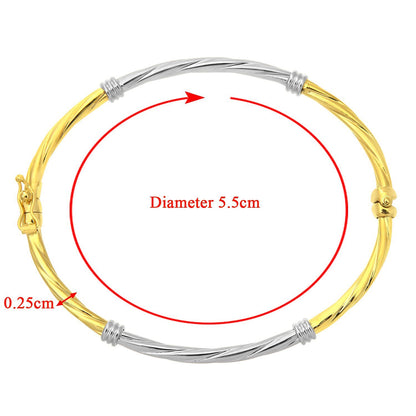 9ct White & Yellow Gold  Collar Tube Twist Bangle Bracelet 2.5mm - BNGAXL1501YW