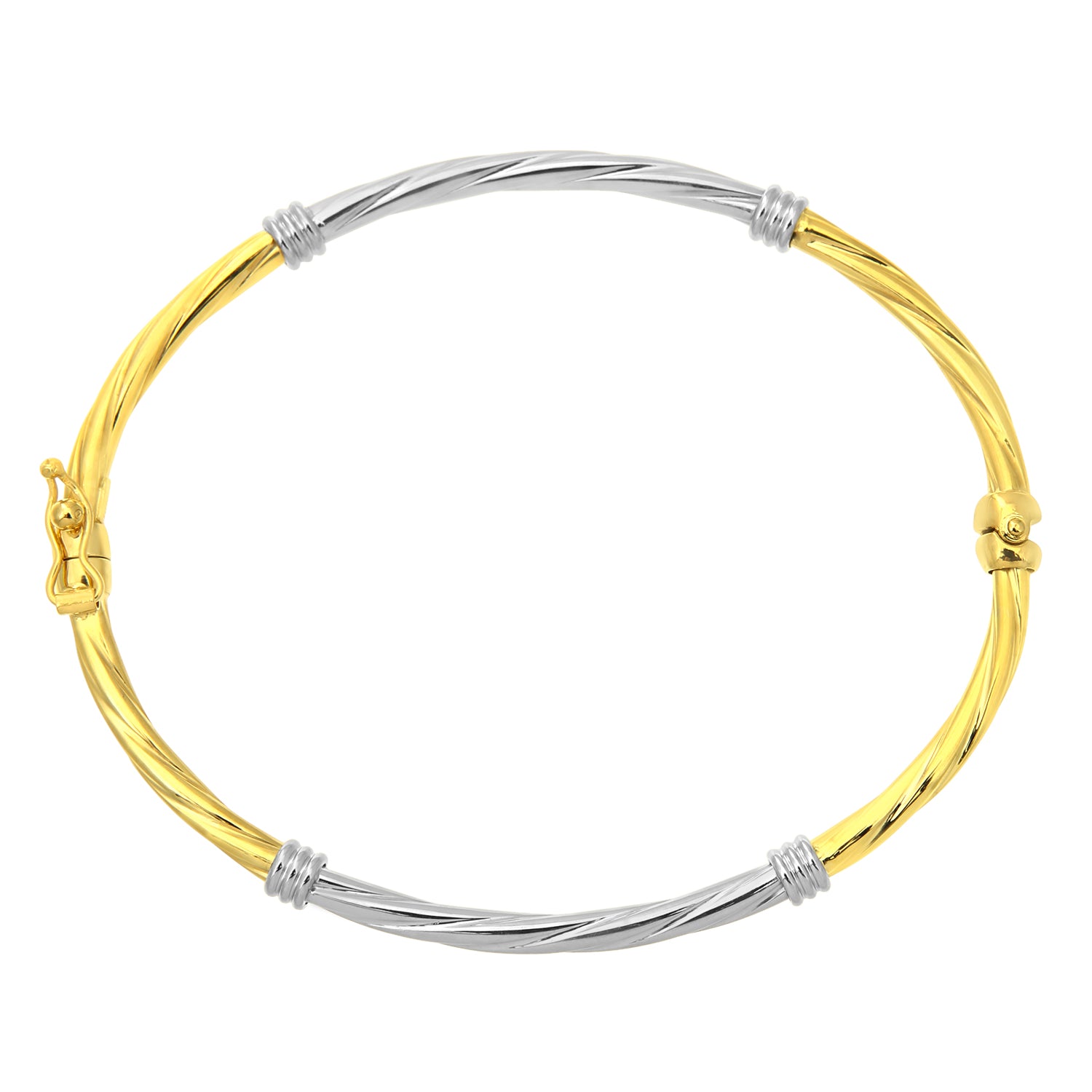 9ct White & Yellow Gold  Collar Tube Twist Bangle Bracelet 2.5mm - BNGAXL1501YW