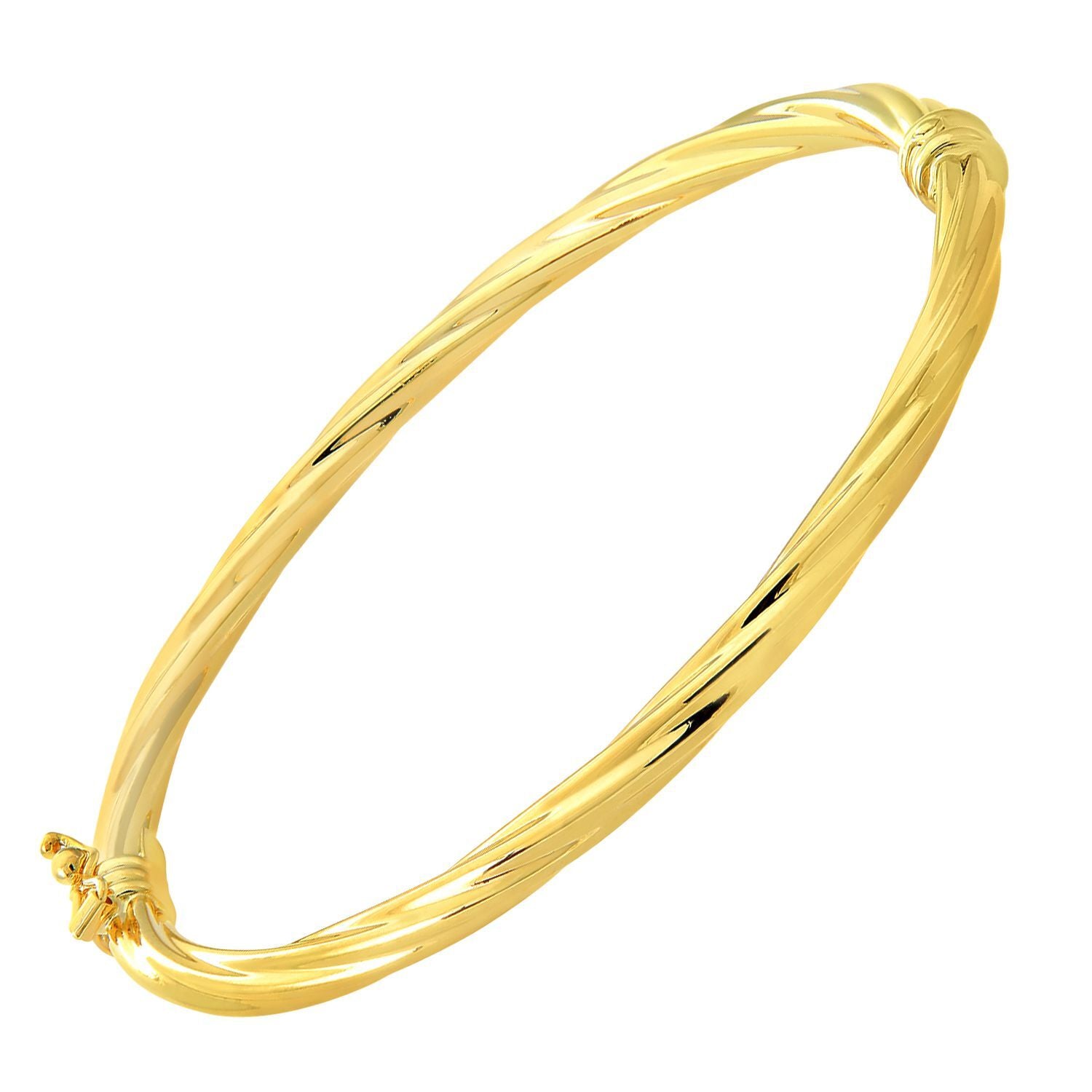 9ct Gold  Round Tube Candy Twist Bangle Bracelet 3mm - BNGAXL1502Y