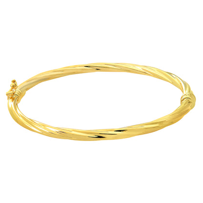 9ct Gold  Round Tube Candy Twist Bangle Bracelet 3mm - BNGAXL1502Y