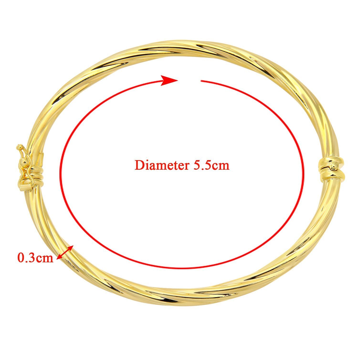 9ct Gold  Round Tube Candy Twist Bangle Bracelet 3mm - BNGAXL1502Y