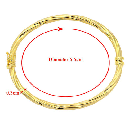 9ct Gold  Round Tube Candy Twist Bangle Bracelet 3mm - BNGAXL1502Y