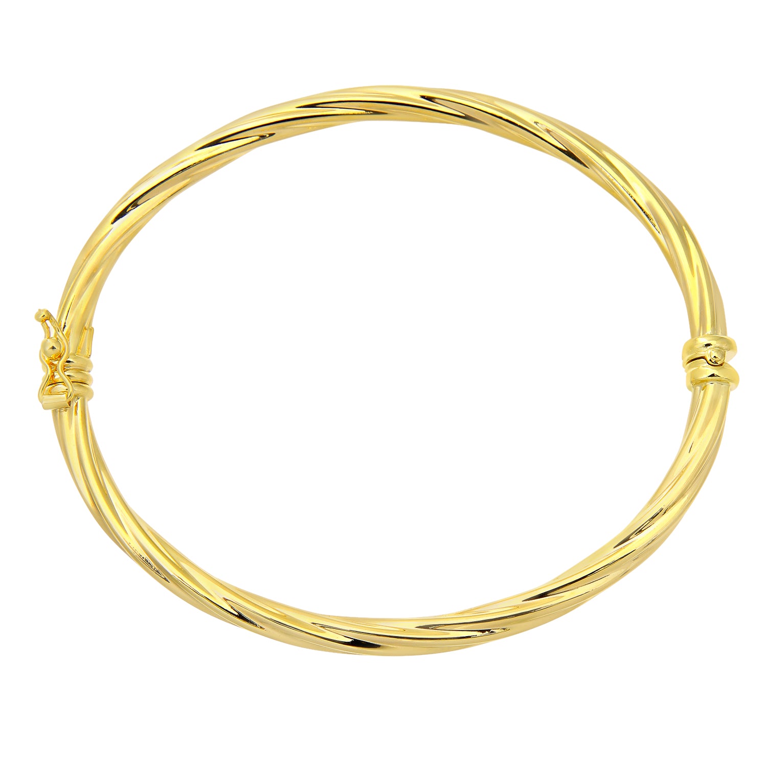 9ct Gold  Round Tube Candy Twist Bangle Bracelet 3mm - BNGAXL1502Y